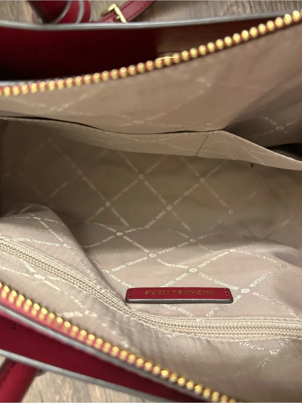 Michael Kors Wine Red Pebbled Leather Satchel with Gold Hardware